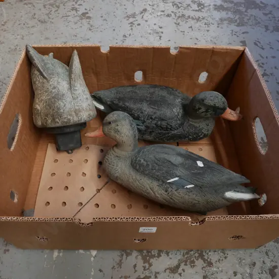 2x plastic duck decoys, half duck decoy