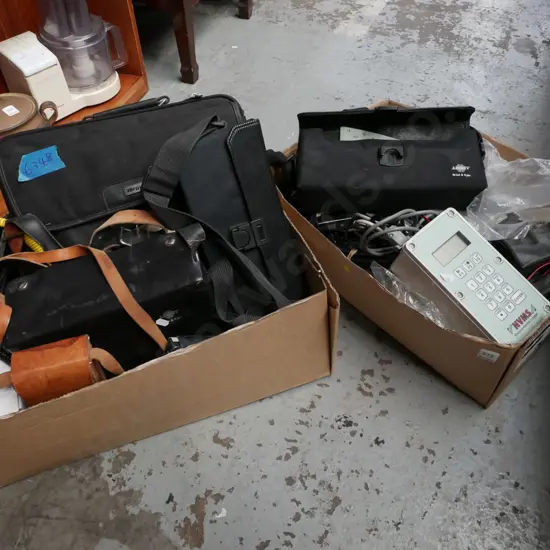 2x boxes of electronic; sound meters, wind meters temperature gauges etc