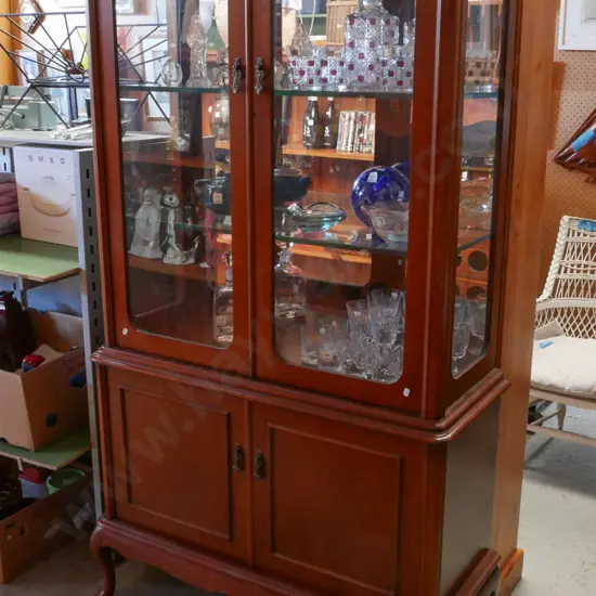 mahogany cab leg display cabinet H-1850 W-950 D-380 - 2 glazed and 2 solid doors
