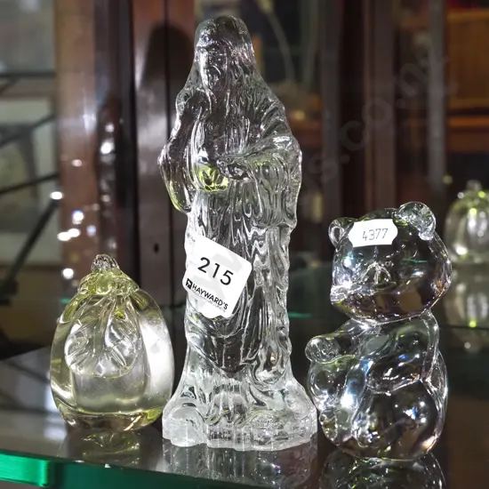 3x glass figurines;  apple, bear, Jesus H-165