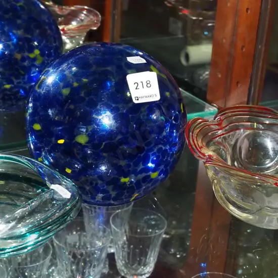 art glass bowl, ashtray, globe
