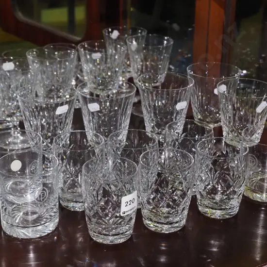 cut crystal wine glasses, whisky tumblers