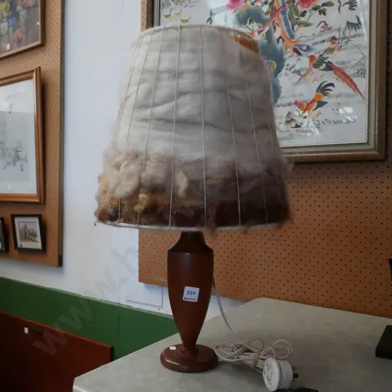 wood based table lamp with woollen shade H-540