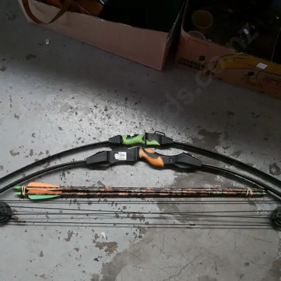 2x archery bows, and arrows