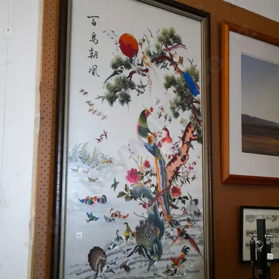 large Asian needlework -birds in trees H-1310 W-785