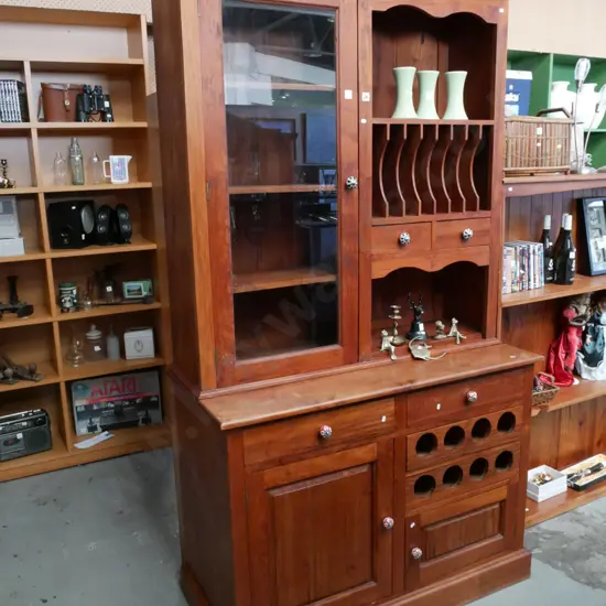 Indonesian hardwood kitchen unit with 2 solid doors, 4 drawers, wine rack, plate rack