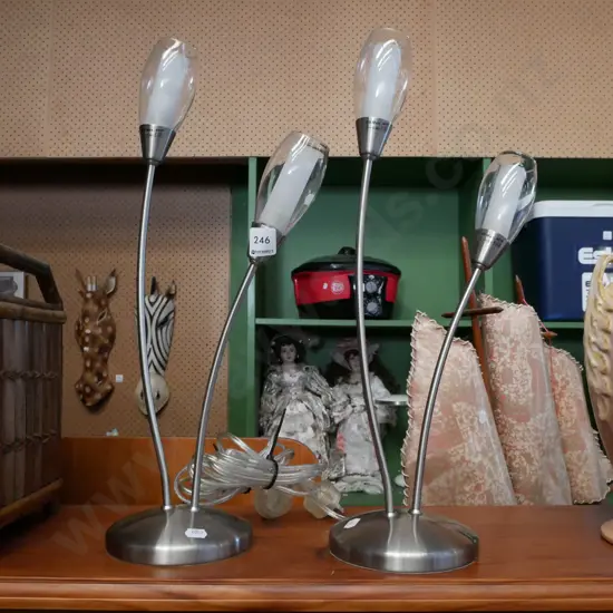 pair of modern twin bulb table lamps