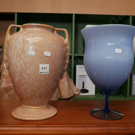 blue glass goblet, mottled glazed ewer vase H-245