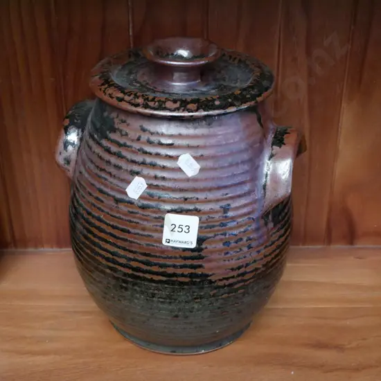 studio pottery lidded canister - chip to rim