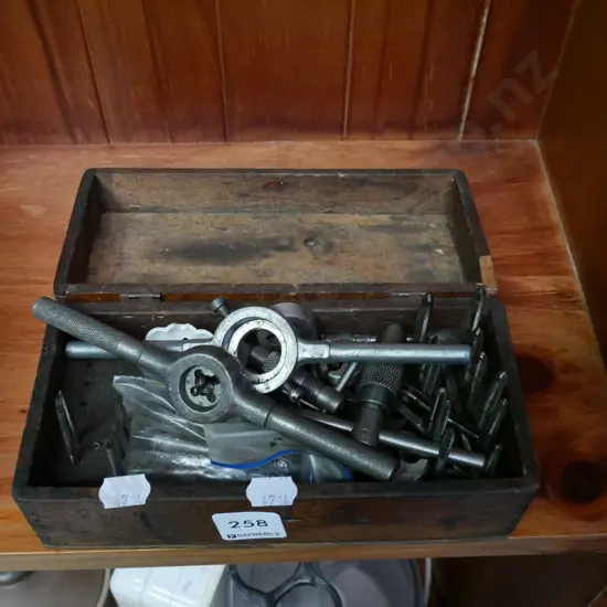 small wood cased tap and die set