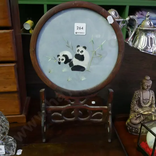Asian needlework on silk - pandas