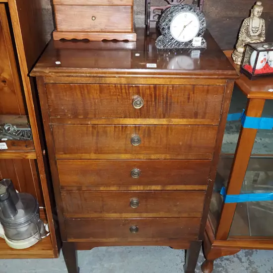 mahogany 5 drawer chest with brass drop handles H-900 W-5330 D-390