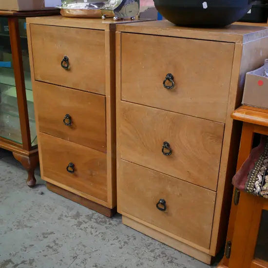 pair of matching oak 3 drawer chests - varnish needs atention H-800 W-4330 D-300