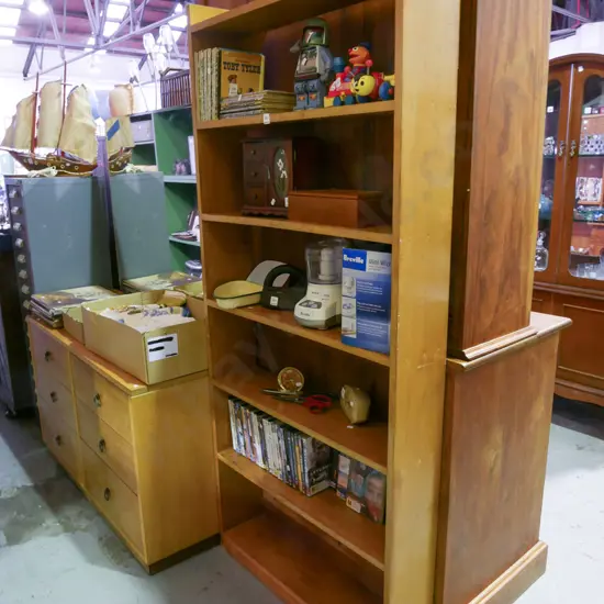 solid rimu bookcase - varnish needs attention H-1840 W-810 D-190