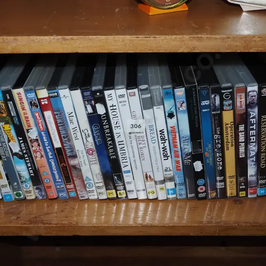shelf of DVDs