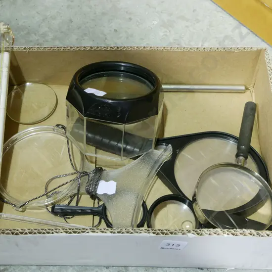 box; thermometers, magnifying glasses