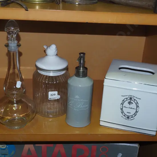 paper tissue dispenser, lidded canister, soap dispenser etc