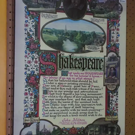 poster print on board - John Milton epitaph to Shakespeare