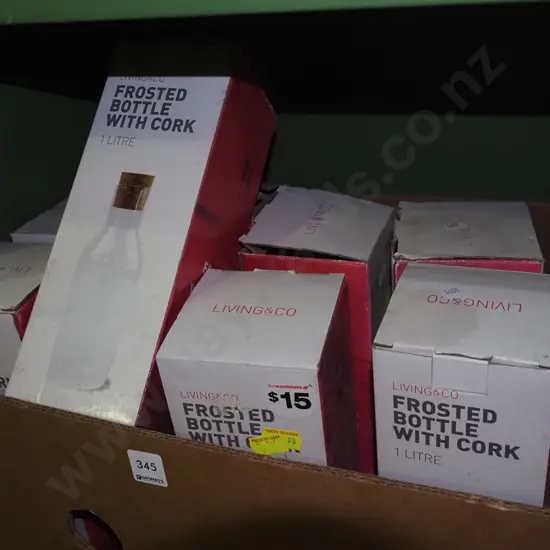 box; 9 frosted bottles with corks