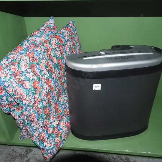 2x floral cushions, Docu Guard shredder