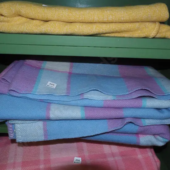 2x blue and pink checked woollen blankets