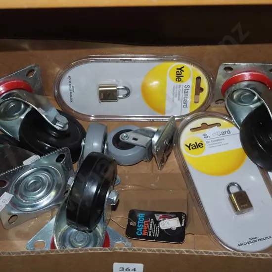 box; padlocks, various casters