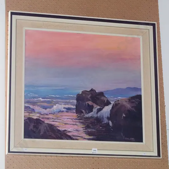 framed oil on board - coastal scene