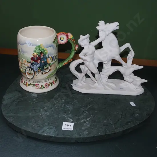 musical tankard, horse figurine, polished marble platter