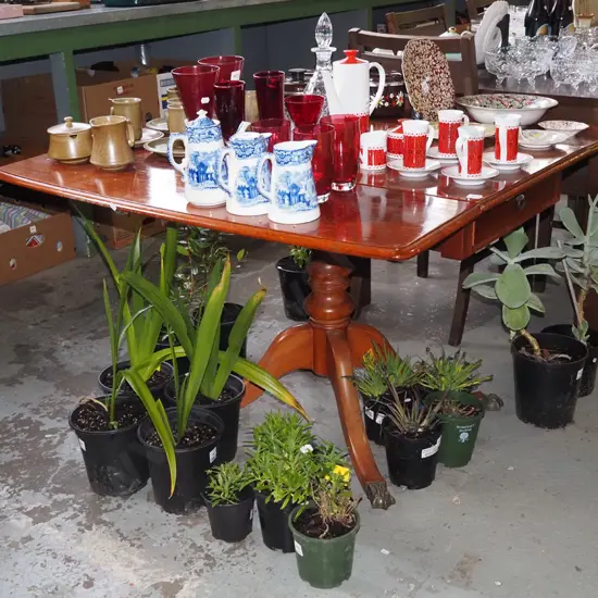 mahogany pedestal drop side extending table with 2 drawers at each end