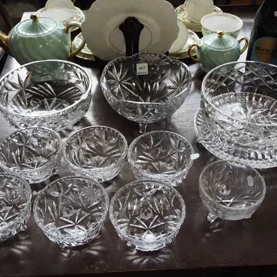 cut crystal sweet set, bowls, cake plate etc