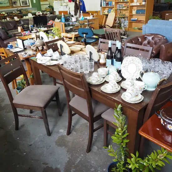 solid pine dining table with 6 ladder back chairs H-770 W-1800 D-900