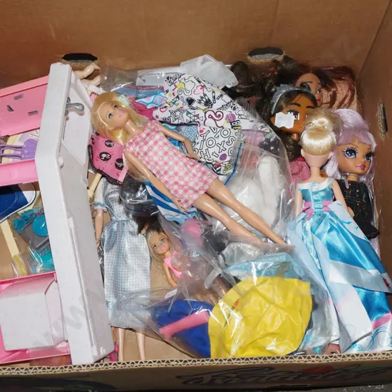 box of dolls etc