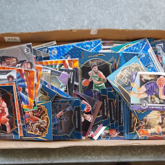 box of basketball collector cards