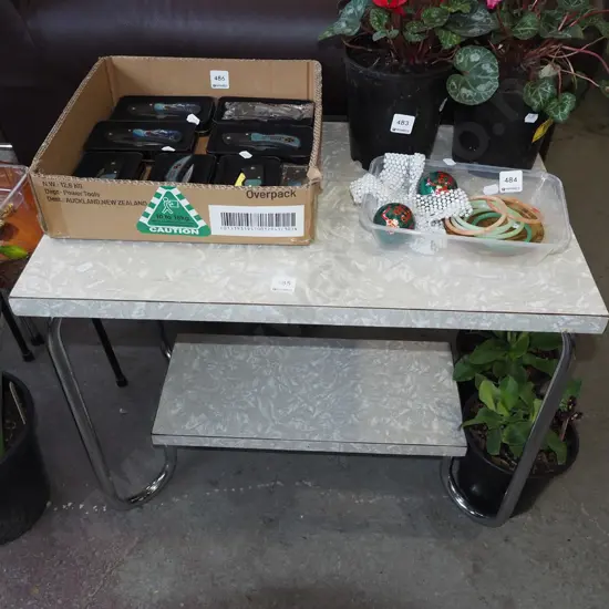 deco chrome and formica 2 tier end table - chrome in tidy condition H-490 W-610 D-400