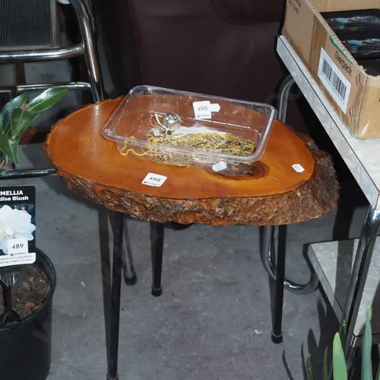 wooden sliced log top end table H-420 W-490