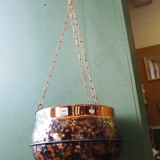 beaten brass hanging jardiniere