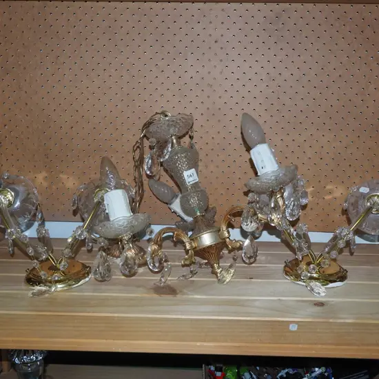 3x bulb pendant chandelier with glass lustres and matching lights