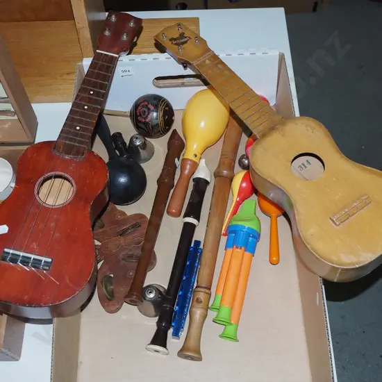 box; maracas, ukeleles, recorders etc
