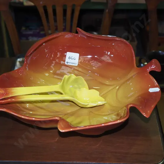 large Carlton leaf dishes with intact salad servers