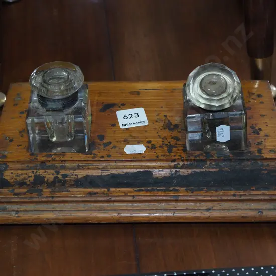 vintage desk set with 2 inkwells
