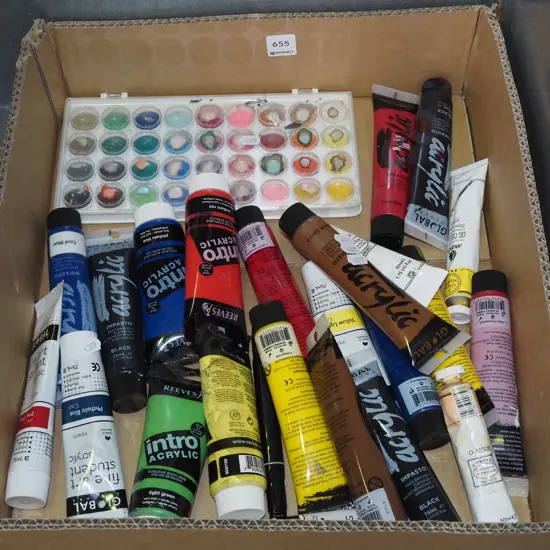 box; artists acrylic and watercolours