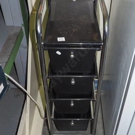 metal and plastic 4 tub chest on casters