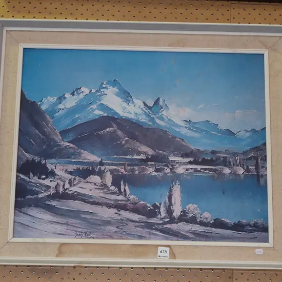 framed Denis Kent print - Lake Hayes - water damage