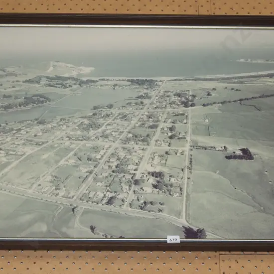 framed faded aerial photographic print - Waikouaiti?