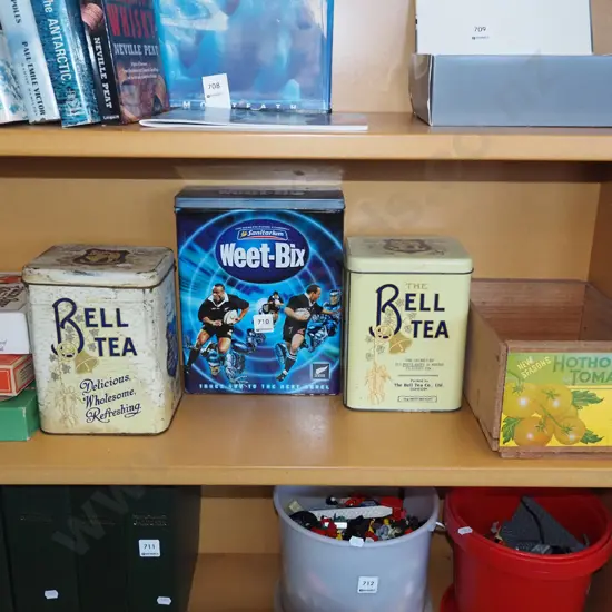 boxes, tins, wooden tomato box