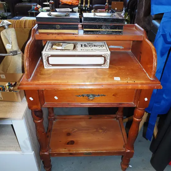 solid pine single drawer hall table H-910 W-620 D-380 - varnish needs attention