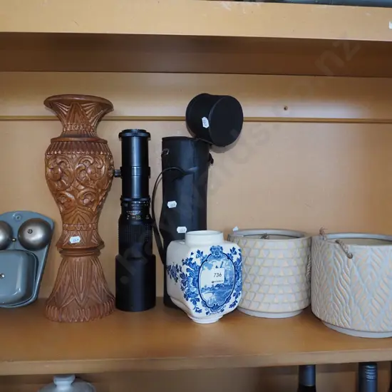 jardinieres, camera lens, wooden vase, NZ Post bells