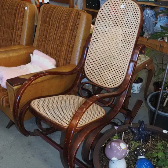 bentwood and rattan backed rocking chair