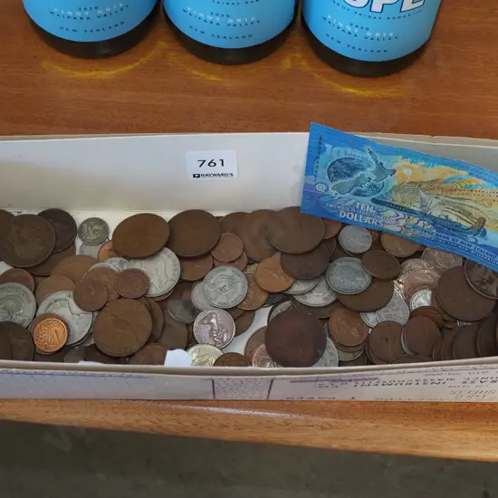 box; bank notes, coins