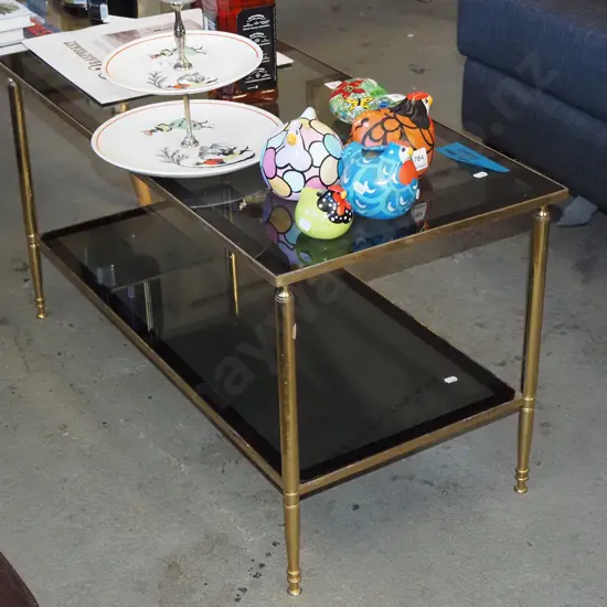 solid brass framed and smoked glass 2 tier coffee table